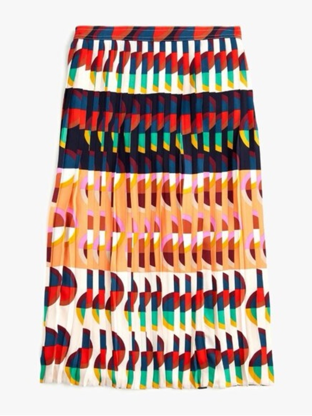 J.Crew Pleated A-Line Midi Skirt Dark Sea Art Deco Geometric Print Size 4 NWT